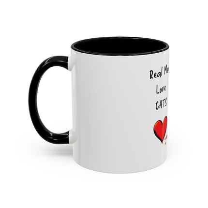 Coffee Mug — "Real Men Love Cats" Accent Ceramic Mug with Cat Photo (11/15 oz)