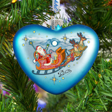 Santa on His Way Glass Ornament by G. DeBrekht - Christmas Santa Snowman Decor - 753-005-2