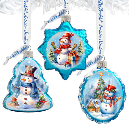 Snowmen Mercury Glass Ornaments Set of 3 by G. Debrekht - Christmas Santa Snowman Decor - 770148S3-2