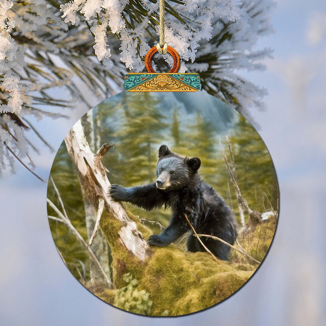 Playful Black Bear Cub Wooden Ornaments by G.Debrekht - Wildlife Holiday Decor - 870071-0