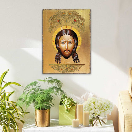 The Holy Face Wooden Gold Plated Religious Orthodox Sacred Icon - Inspirational Icon Decor - 85018-2