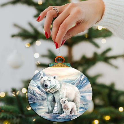 Polar Bear in Snowy Bliss Wooden Ornaments by G.Debrekht - Wildlife Holiday Decor - 870049-3