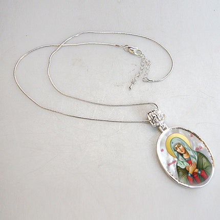 Mother of God Tenderness Silver Plated Mother of Pearl Necklace Jewelry - 43012-3