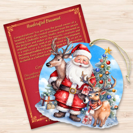 Santa with Reindeer Wooden Ornaments by G. Debrekht Christmas Santa Snowman Decor - 8611032-2
