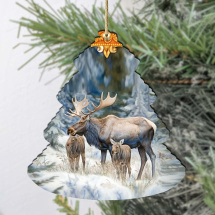 Moose Family Tree Wooden Ornaments by G.Debrekht - Wildlife Holiday Decor - 870004-1