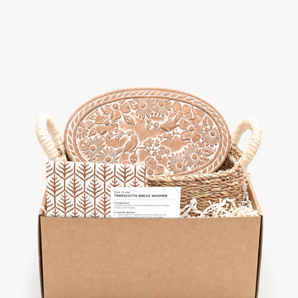 Bread Warmer & Basket Gift Set with Tea Towel - Garden Oval-0