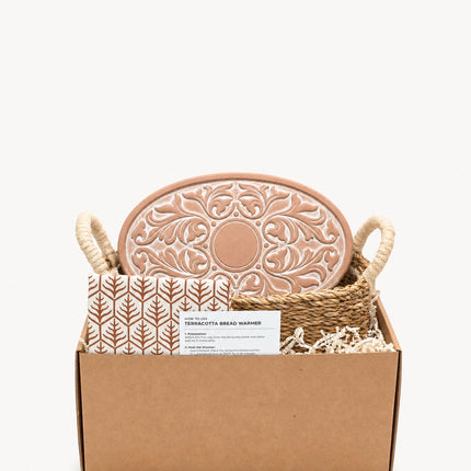 Bread Warmer & Basket Gift Set with Tea Towel - Vintage Vine Oval-0