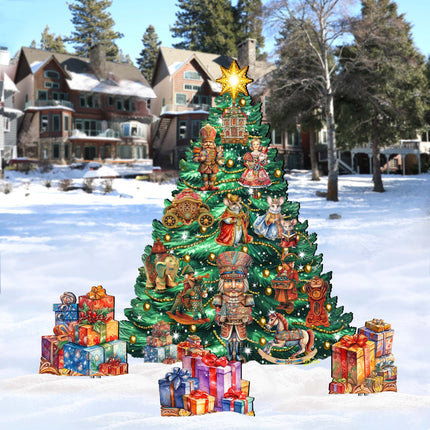 Nutcracker-Themed Christmas Tree Set Outdoor Indoor Décor Wooden Christmas Decoration by G. Debrekht Christmas Décor - 8191501F-G-1