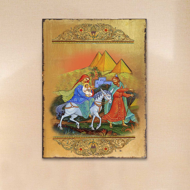Flight to Egypt Wooden Gold Plated Religious Orthodox Sacred Icon - Inspirational Icon Decor - 85016-0