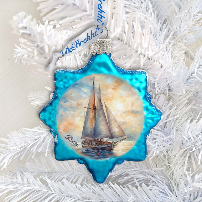 Coastal Decorations  Sailboat Keepsake Glass Ornaments by G. Debrekht - Coastal Holiday Decor - 777401-0