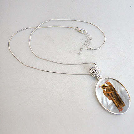 Archangel Saint Gabriel Silver Plated Mother of Pearl Jewelry Necklace - 43041-3