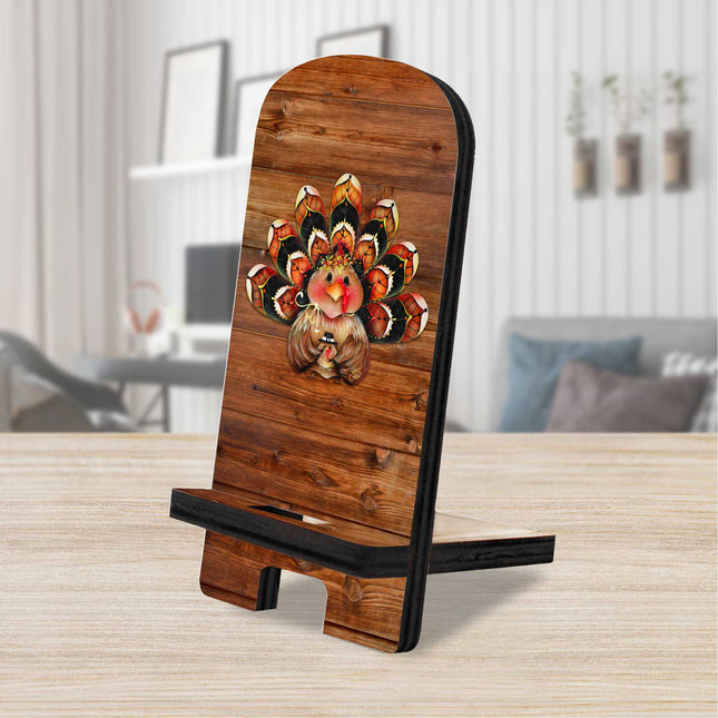 Happy Turkey Cell Phone Stand Halloween Decor Wood Mobile Tablet Holder Charging Station Organizer by Jamie Mills-Price - 892038-MP-0