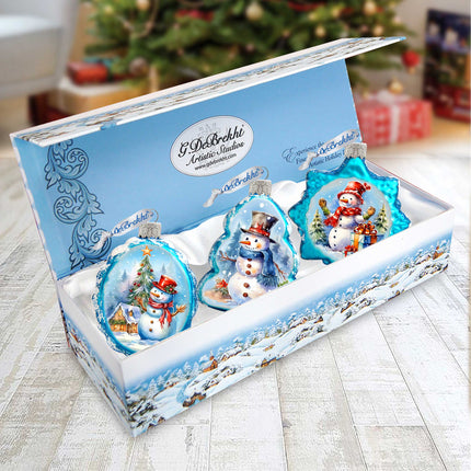 Snowmen Mercury Glass Ornaments Set of 3 by G. Debrekht - Christmas Santa Snowman Decor - 770148S3-1