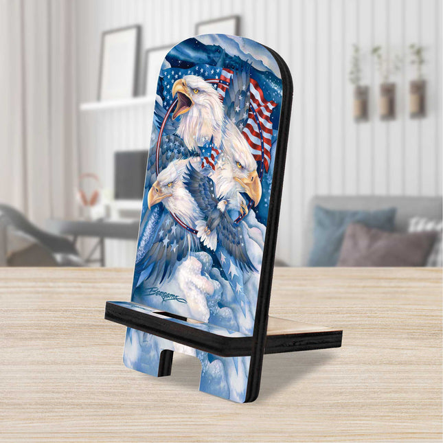 Allegiance Patriotic Eagles Cell Phone Stand - Wood Mobile Tablet Holder Charging Station Organizer - 892093-JB-0
