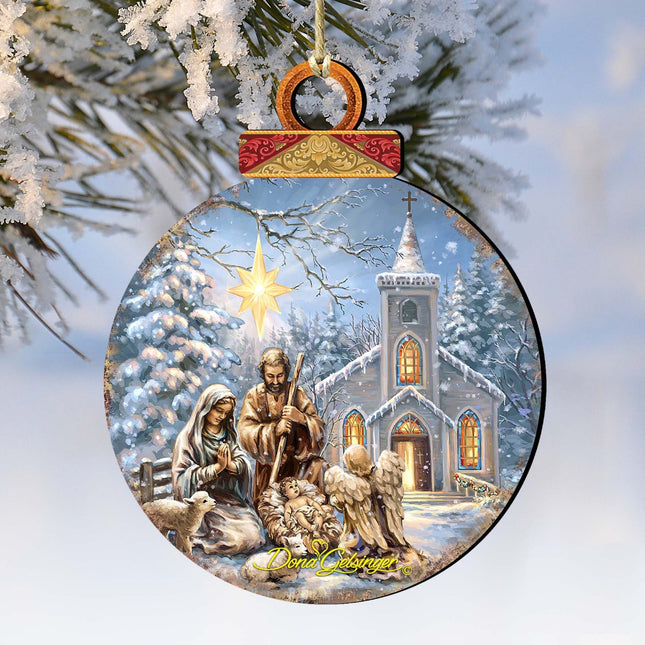 Nativity at The Chapel Wooden Ornaments by Gelsinger - Nativity Holiday Decor - 8021016-1606-0