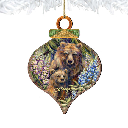 Grin Bear it Grizzly Mother Cub Wooden Ornaments by J. Bergsma - Wildlife Holiday Decor - 8591947-JB-4