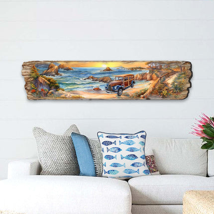 Retro Car on Beach Wooden Wall Art by G. DeBrekht Coastal Decor - 8491114W-4