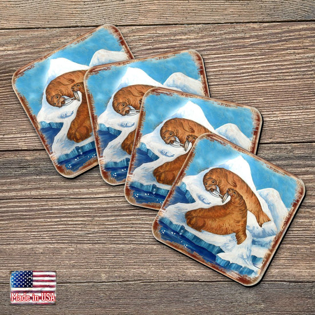 Sea Lions Wooden Cork Coasters Gift Set of 4 by Nature Wonders - Nature Wildlife Decor  - 95377C-S4-0