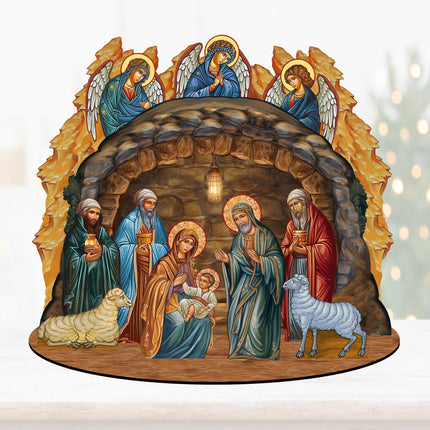 Orthodox Nativity Scene with Angels Decorative Village Set by G. Debrekht Nativity Holiday Decor - 852762-3