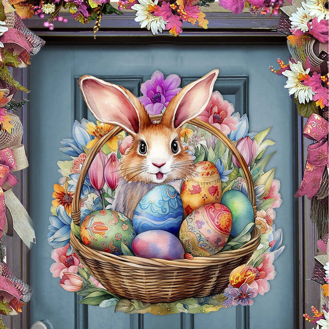 Bunny in a Basket Holiday Door Decor by G. Debrekht - Easter Spring Decor - 8652764H-0