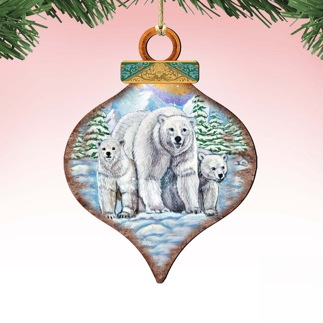 Polar Bears Drop Wooden Ornaments by G. DeBrekht - Wildlife Holiday Decor - 8035215-0