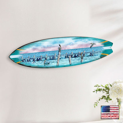 Seabirds Pelicans Surfboard Coastal Door Art by G. DeBrekht - Coastal Sea-Life Decor - 8490106HS-1