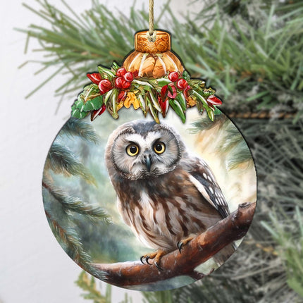 Alaskan Boreal Owl Wooden Ornaments by G.Debrekht - Wildlife Holiday Decor - 870022-1