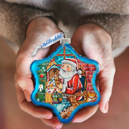 Nativity Workshop Snowflake Glass Ornament by G. DeBrekht - Christmas Santa Snowman Decor - 754-003-2