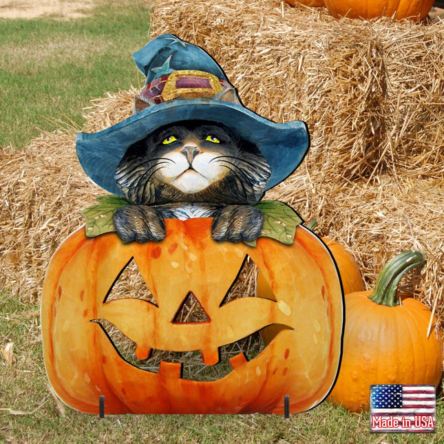 Black Cat Pumpkin Halloween Outdoor Decor by G. DeBrekht - Thanksgiving Halloween Decor - 8158416F-0