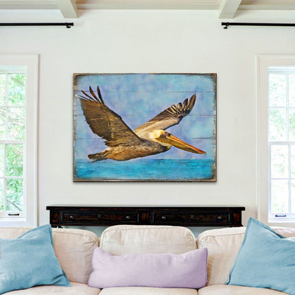 Flying Pelican Wooden Coastal Wall Art by Nature Wonders - Coastal Sea-Life Decor - 95387B-0