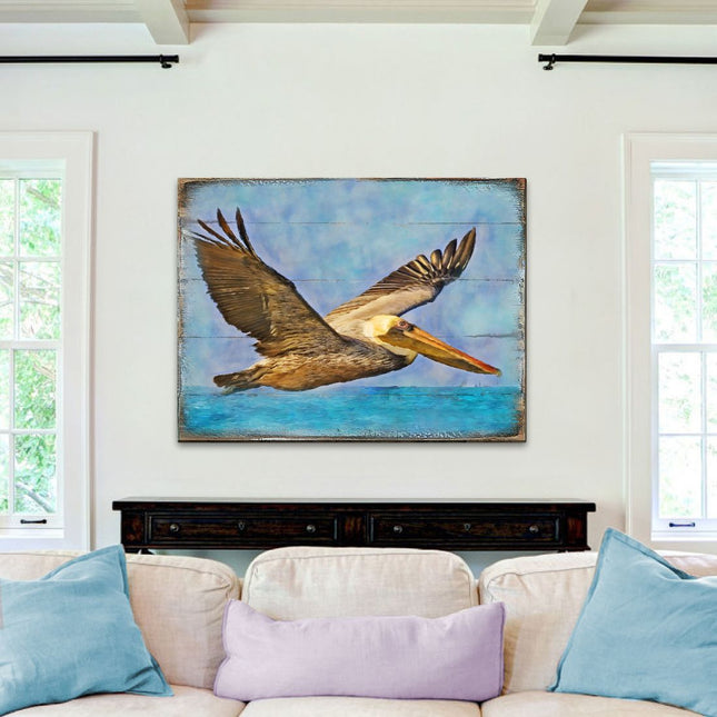 Flying Pelican Wooden Coastal Wall Art by Nature Wonders - Coastal Sea-Life Decor - 95387B-0