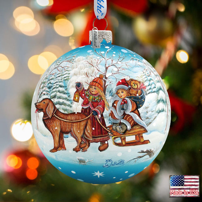 Winter Kids Ball Glass Ornament by G. DeBrekht - Christmas Decor - 73113-0