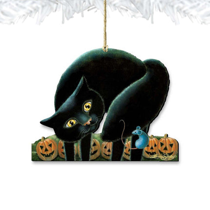 Spooky Cat Wooden Ornaments by Laura Seeley - Thanksgiving Halloween Decor - 8512056-LS-4