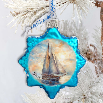 Coastal Decorations  Sailboat Keepsake Glass Ornaments by G. Debrekht - Coastal Holiday Decor - 777401-2