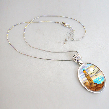Light House Silver Plated Mother of Pearl Jewelry Pendant Necklace Coastal - 44049-1