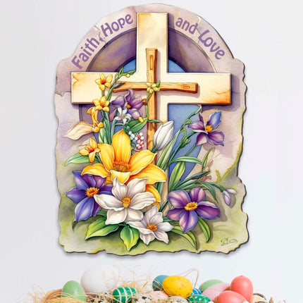 Faith, Hope, and Love Cross Holiday Door Decor by G. Debrekht - Easter Spring Decor - 8688160H-3