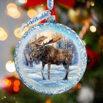 In the Heart of the Forest - Moose Medallion Glass Ornament by G. Debrekht - Wildlife Holiday Decor - 73383-1
