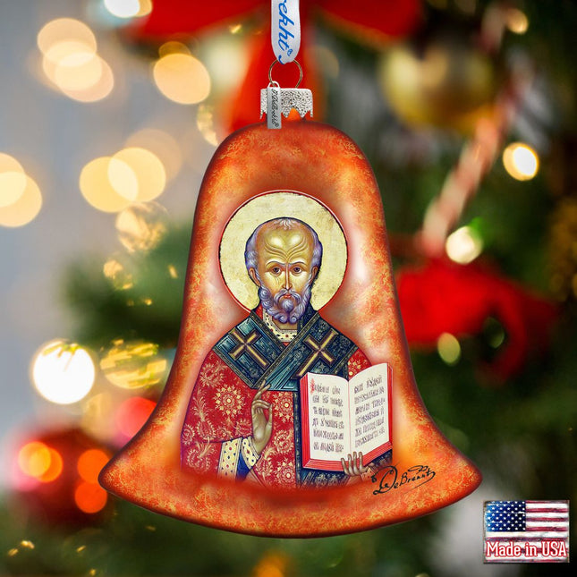 Saint Nick Bell Glass Ornament by G. DeBrekht - Nativity Holiday Decor - 752-034-0