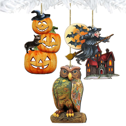 Classic Halloween Wooden Ornaments Set of 3 by G. DeBrekht - Christmas Décor - 8100084S3-1