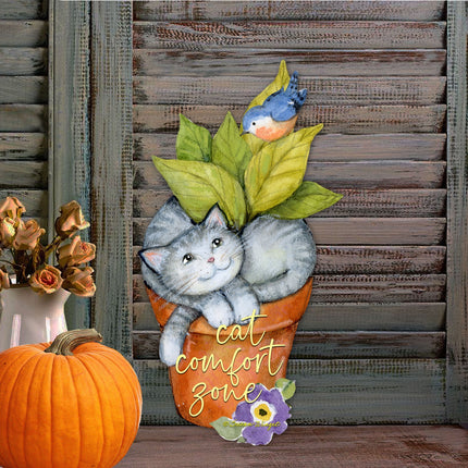 Cat Lovers Welcome Sign Cats Comfort Zone in a Pot Door Wreath - Handmade Gift for Porch Decor by Susan Winget - 8471214H-SW-2