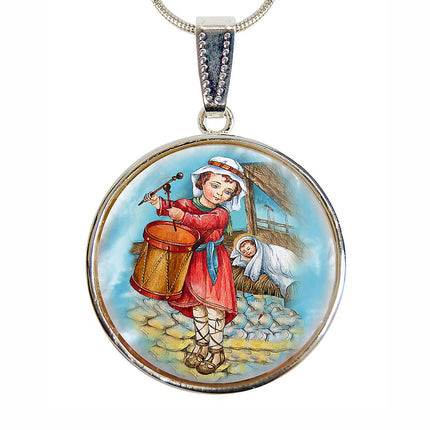 Drummer Boy Silver Plated Mother of Pearl Jewelry Necklace - 43044-1