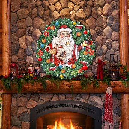Santa Wreath with Birds Door Decor by G. DeBrekht - Christmas Santa Snowman Decor - 8185320H-1