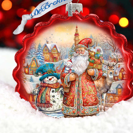 Merry Christmas Wreath Glass Ornament by G. Debrekht - Christmas Santa Snowman Decor - 759-058-1