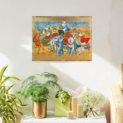 Three Kings Block Wooden Gold Plated Religious Christian Sacred Icon - Inspirational Icon Decor - 85039-2