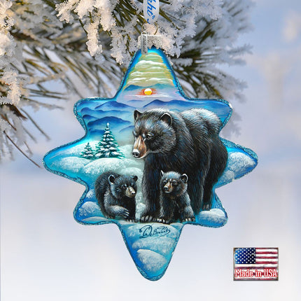 Black Bears Story North Star Glass Ornament by G. DeBrekht - Wildlife Holiday Decor - 755-090-1