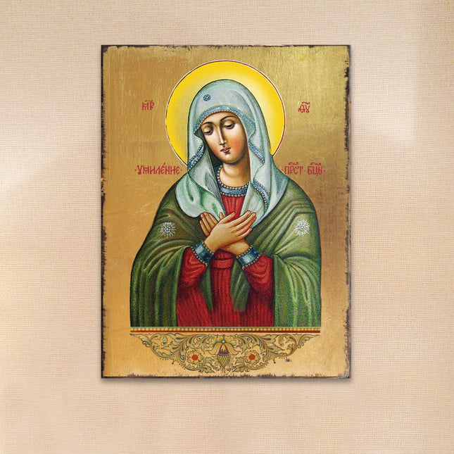 Tenderness Mother of God Wooden Gold Plated Religious Orthodox Sacred Icon - Inspirational Icon Decor - 85012-0