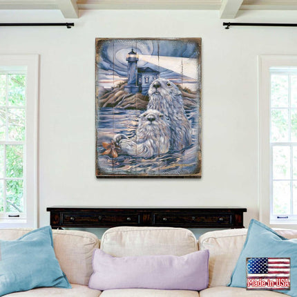 Starlight Otter Lighthouse Wooden Wall Art by J. Bergsma - Nature Wildlife Decor  - 8592572BP-JB-3