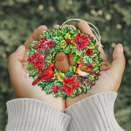 Holiday Cardinal Garland Wreath Wooden Ornaments by G. Debrekht Christmas Decor - 8611070-2