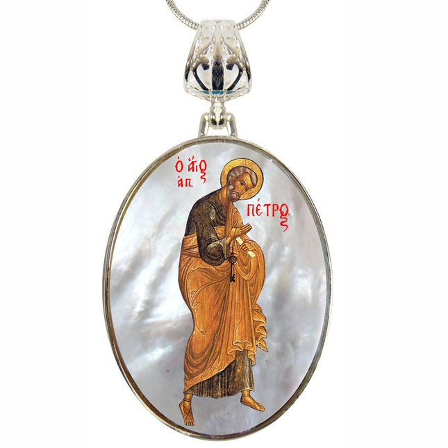Saint Peter Small Oval Silver-Plated Mother of Pearl Necklace - 43042-0