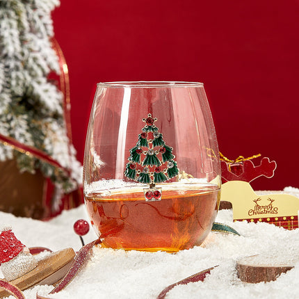 Stemless Christmas Tree Wine Glasses - Set of 2 - Christmas Cheer for Holiday Gift and Winter Season - 18 oz Stemless Decorated Tree Ornament Wine Tumblers for Holiday Season and Winter 4.7" H-3